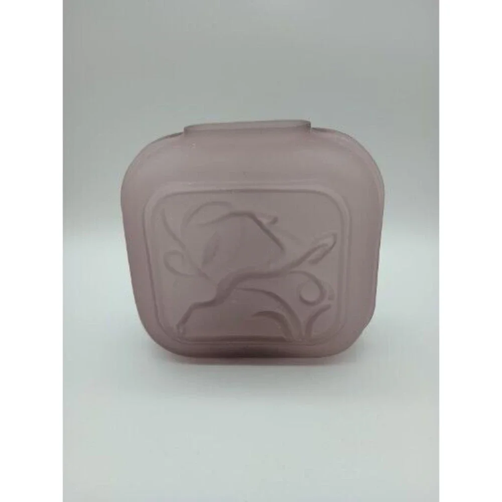 Balos Glass Square Vase Frosted Amethyst Art Deco Stag